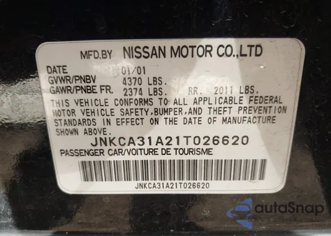 2001 Infiniti I30 Luxury z USA, uszkodzony, nr VIN JNKCA31A21T026620